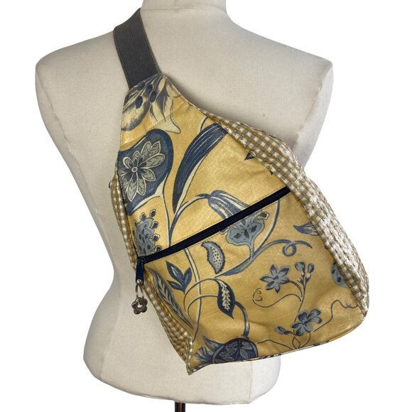 Vintage Nordic House Designs  Sling Backpack Floral Yellow Blue Coated Canvas main image 11
